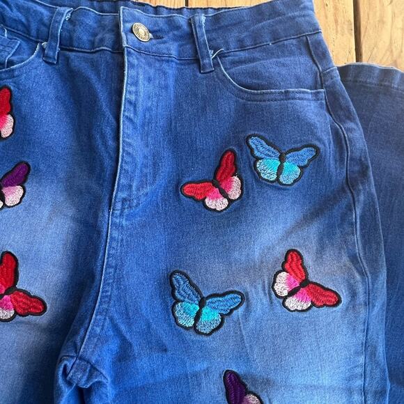 Unbranded Jeans Womens Size M Multicolor Butterfly Embroidery Flare Patchwork - Picture 6 of 16
